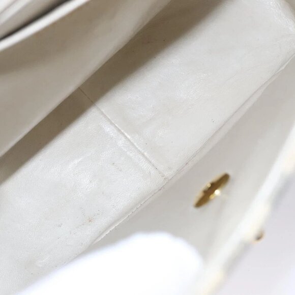 CHANEL Striped Matelasse Chain Shoulder Bag Canvas White Gray CC Auth 110304AV - Picture 9 of 16